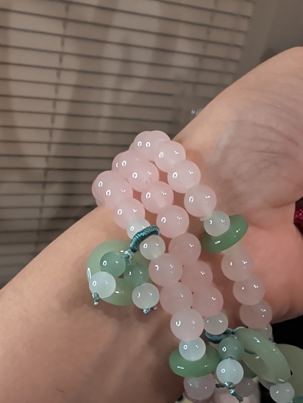 3 Pink and Green Bead Bracelet String - Women's Jewelry